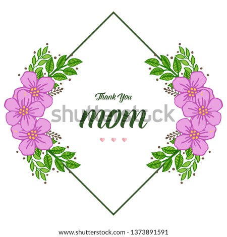 Vector illustration elegant purple flower frame with writing i love you mom hand drawn