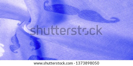 Texture Background, Blue Silk Fabric with Painted Cartoon Mustache, 