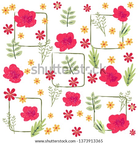 Seamless floral pattern, summer,  bright pink flowers on white background, abstract, hand drawing, vector illustration