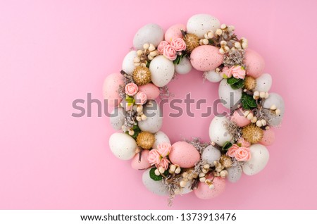 Colorfull Beautiful festive Easter wreath. Studio Photo