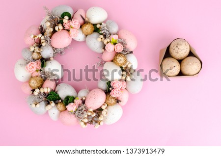 Colorfull Beautiful festive Easter wreath. Studio Photo