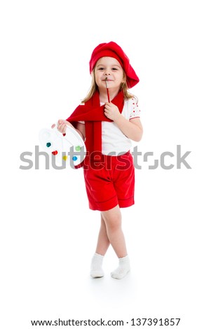 little girl in artist costume isolated