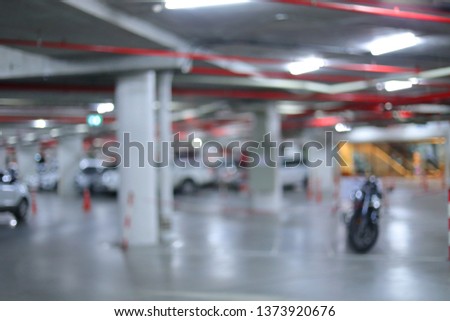 underground of car park in building, blur image