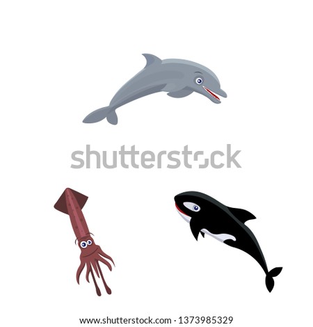 Vector illustration of sea and animal symbol. Set of sea and marine vector icon for stock.