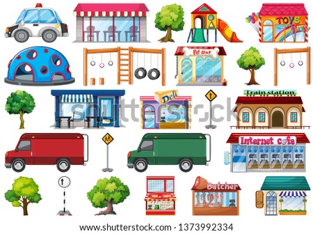 Set of city objects illustration