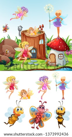 Fairy scene with set illustration