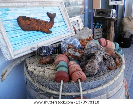 Maritime display outside tourist shop in Tarifa, Andalusia