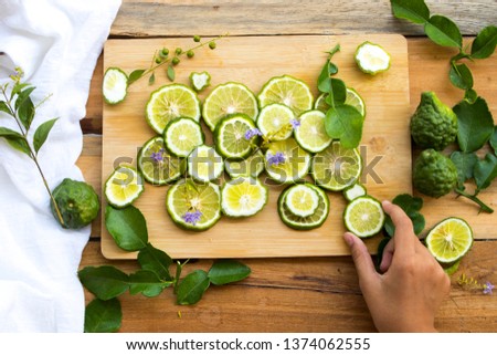 background texture nature kaffir lime slice herbal medication local flora of asia arrangement flat lay style 