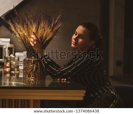 girl and vase with lavender