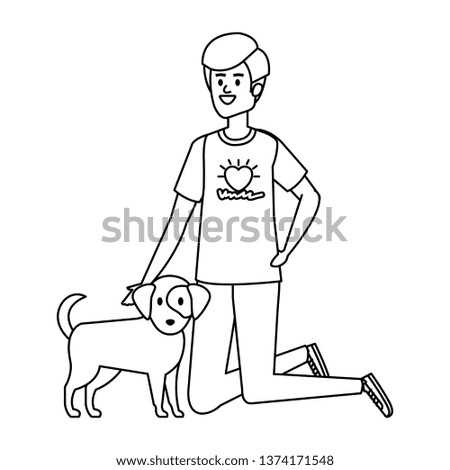 young man volunteer with cute dog