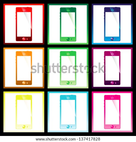 smart phone colored with colored devices 