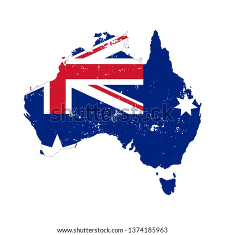 Australia country silhouette with flag on background on white