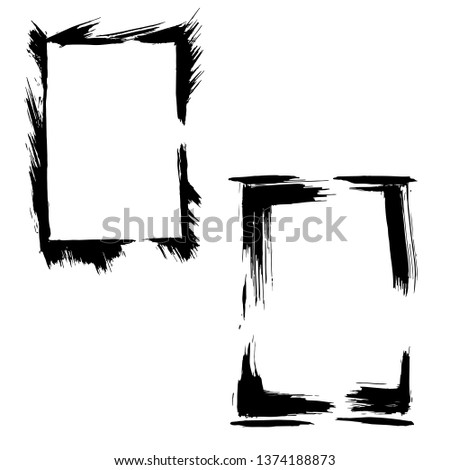 Vector Dry brush frames. Hand drawn artistic frames. Grunge brush stroke frame for text, quote, advertising design. Black and white engraved ink art. Frame border ornament square.
