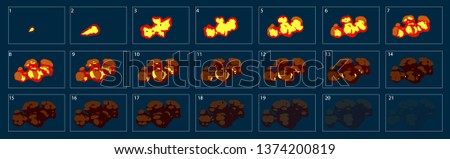 Fire explosion animation. Fire blast animation. Fire sprite sheet for games, cartoon or animation. - Vector