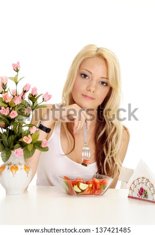 Beautiful blonde promotes a healthy lifestyle