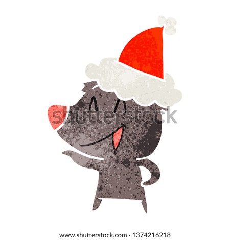 laughing bear hand drawn retro cartoon of a wearing santa hat