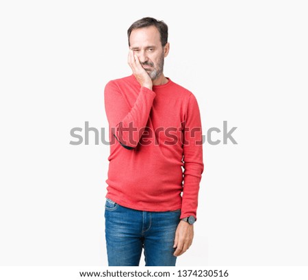 Handsome middle age hoary senior man wearing winter sweater over isolated background thinking looking tired and bored with depression problems with crossed arms.