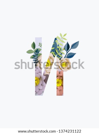 Cyrillic letter with paper cut pastel flowers and leaves isolated on white