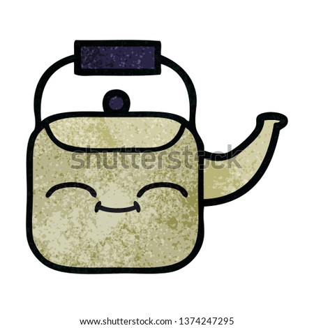 retro grunge texture cartoon of a kettle