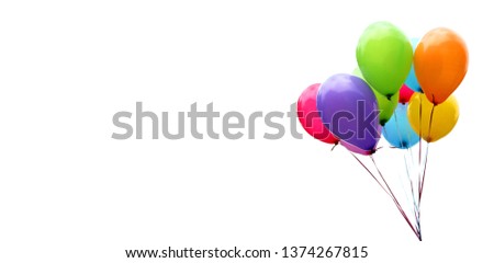 Colorful balloons isolated on white, banner, header, headline, panorama, copy space