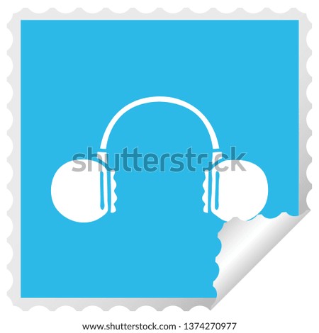 square peeling sticker cartoon of a retro headphone