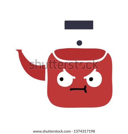 flat color retro cartoon of a kettle