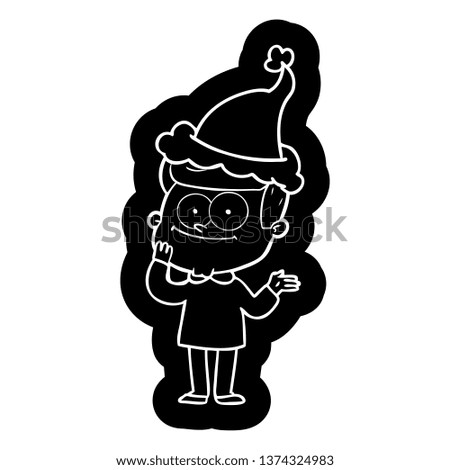 quirky cartoon icon of a happy man wearing santa hat