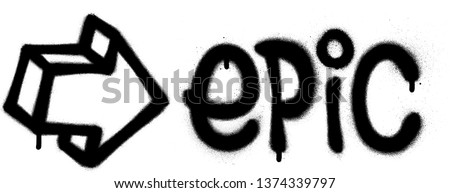 graffiti epic word and arrow sprayed in black over white