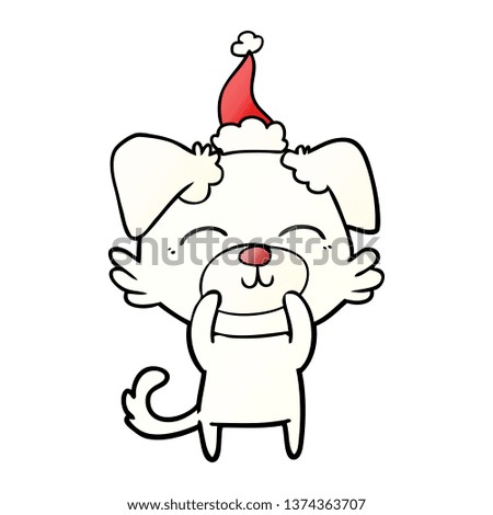 hand drawn gradient cartoon of a dog wearing santa hat