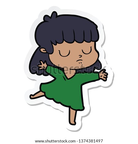 sticker of a cartoon indifferent woman dancing