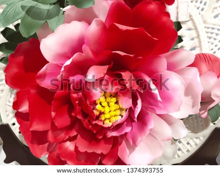 Beautiful artificial Flowers closeup of red Peony flower is blooming.Flora texture.