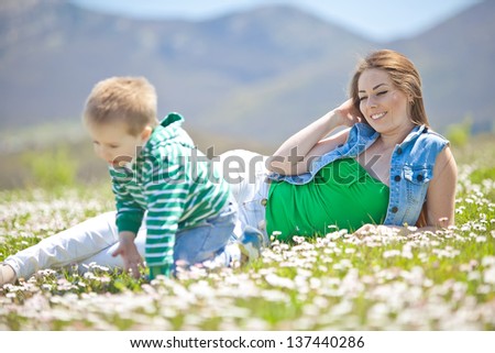 Mother and child outdoors