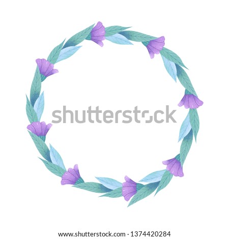 Hand painted wreath with pink and purple watercolor flowers, leaves. Isolated objects on a white background. Floral clip art perfect for card making, for Mother's day card, wedding invitation