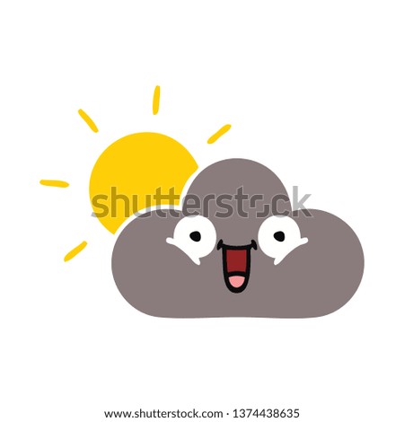 flat color retro cartoon of a storm cloud and sun