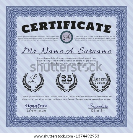 Blue Certificate. Money design. With great quality guilloche pattern. Customizable, Easy to edit and change colors. 