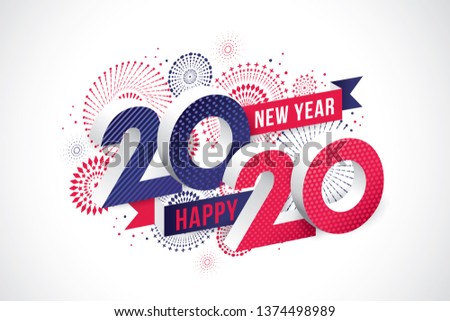 Vector illustration of  fireworks. Happy new year 2020 theme Royalty-Free Stock Photo #1374498989