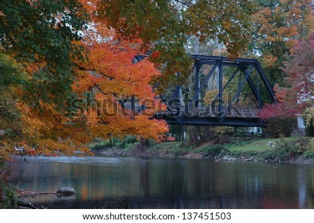 Fall leaves antique railroad bridge