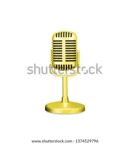 Retro golden classic microphone on isolated background.
