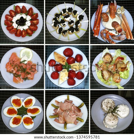 A combination picture of nine different fancy homemade appetizers