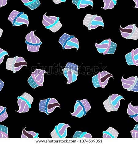 Seamless with cupcakes. Wrapping paper. For food poster design on black, neutral and blue.