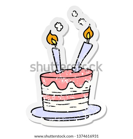 hand drawn distressed sticker cartoon doodle of a birthday cake