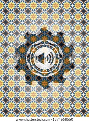 sound icon inside arabic emblem background. Arabesque decoration.