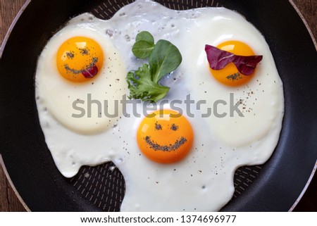 Breakfast of three fried eggs like emoticons