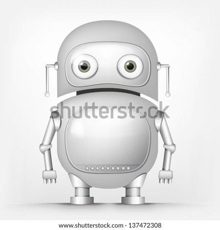 Cartoon Character Cute Robot Isolated on Grey Gradient Background. Vector EPS 10.