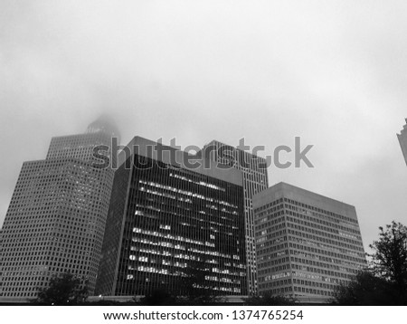 The skyline of downtown Houston, Texas on a gloomy afternoon.