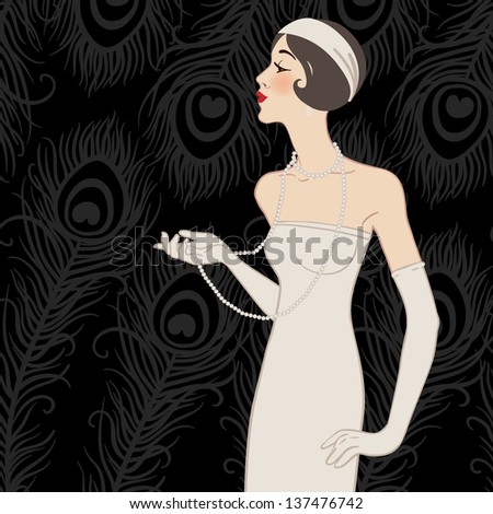 Flapper girl: Retro party invitation design (black). A raster illustration.