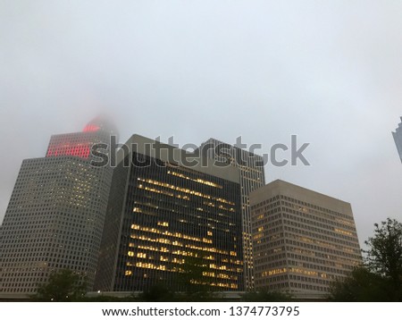 The skyline of downtown Houston, Texas on a gloomy afternoon.
