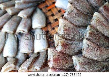 Close-up pictures of dried sun-dried fish, food preservation, fish shops in the Asian market