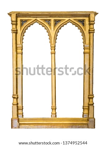 Double gothic golden frame (diptych) for paintings, mirrors or photo. Design element with clipping path