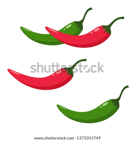 Vector product icon set of chili pepper. The product is a vegetable sharp red and green chili peppers. Illustration of food hot chilli pepper in flat minimalism style. Royalty-Free Stock Photo #1375053749